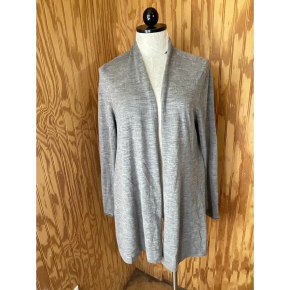 Eileen Fisher Womens Gray Open Cardigan Knit Size Large Merino Wool DEFECT - Picture 1 of 11